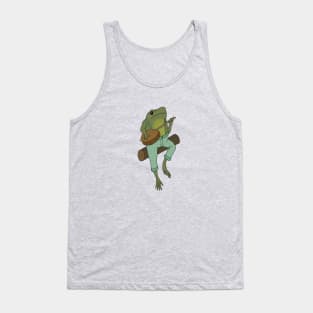 Froggy Serenade: Cute Frog Playing Banjo Guitar and Sitting on a Log Tank Top